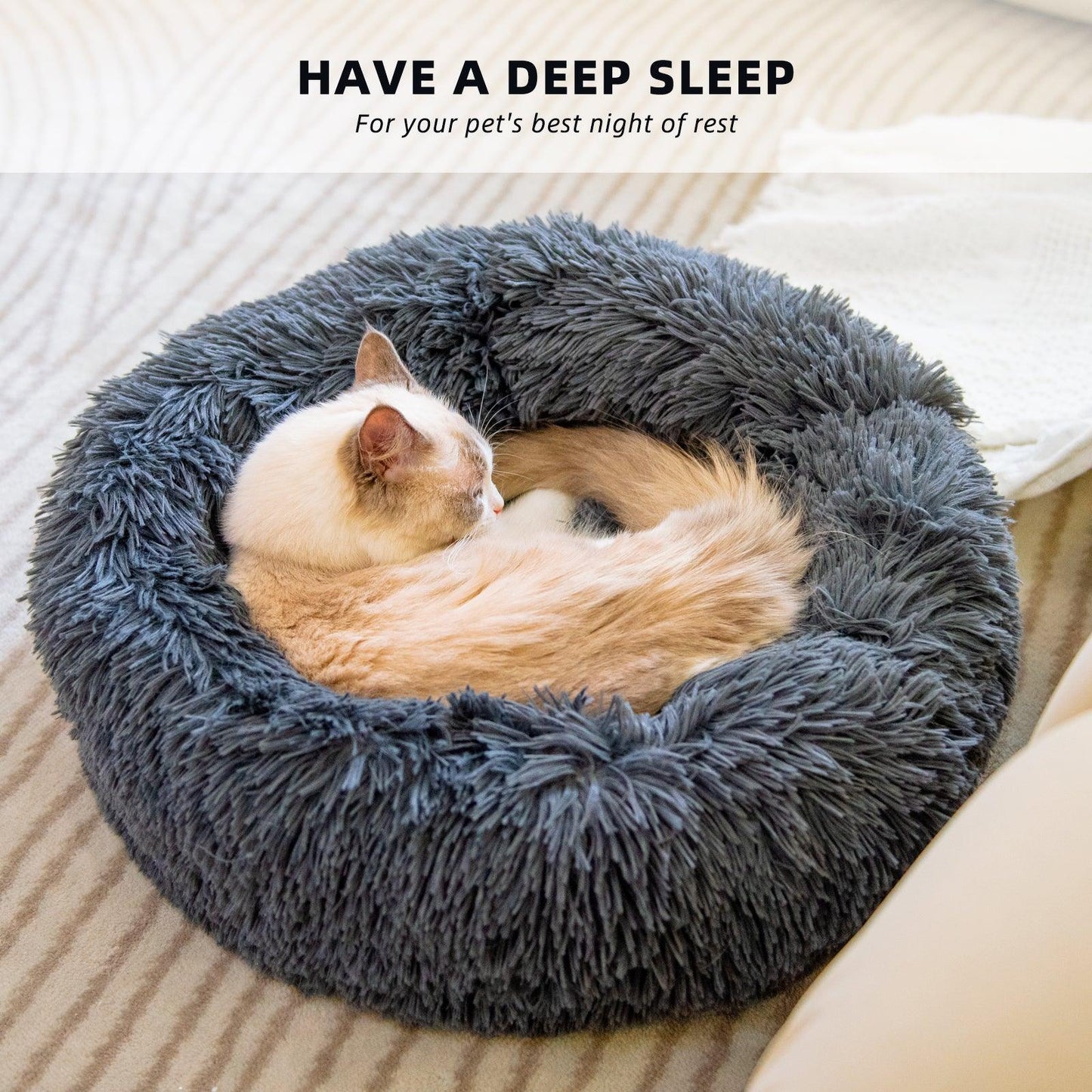 Luxury Plush Donut Pet Bed: Cozy Haven For Small Dogs And Cats