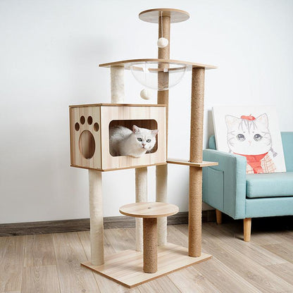 Space Capsule Cat Crawl Nest With Scratching Board - Wooden Pet Toy And Supplies